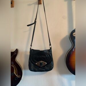 B Makowsky Crossbody Handbag, 100% Genuine Leather, Black,